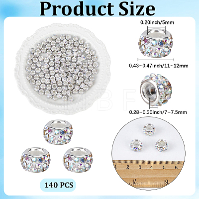 Handmade Polymer Clay Rhinestone European Large Hole Beads with Silver Color Plated Brass Cores FPDL-PA0001-02B-1