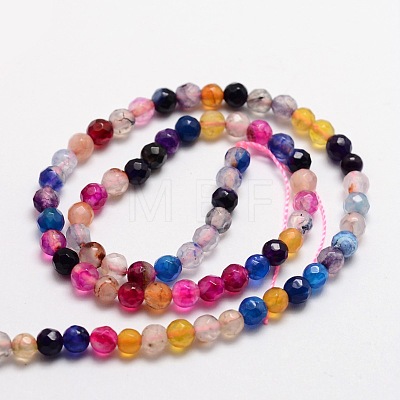 Faceted Natural Agate Round Beads Strands X-G-E318C-4mm-01-1