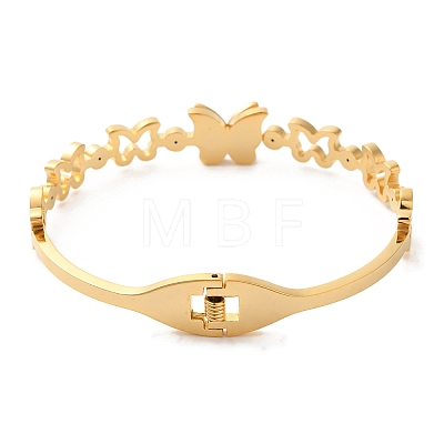 Butterfly Vacuum Plating 304 Stainless Steel Rhinestone Bangles for Women BJEW-F474-23G-1