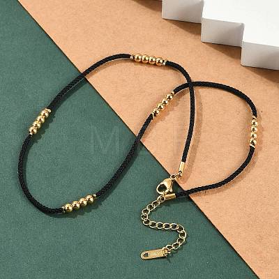 Ion Plating(IP) 304 Stainless Steel Round Beaded Nylon Cord Necklaces for Women NJEW-P320-15G-01-1