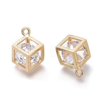 Hollow Brass Micro Clear Cubic Zirconia Charms ZIRC-H101-01G-1