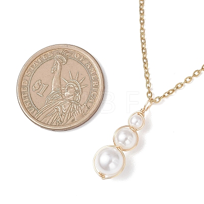 White Round Shell PearlBeaded Pendant 304 Stainless Steel Cable Chain Necklaces for Women NJEW-JN05795-1