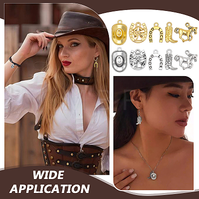 80Pcs 10 Styles West Cowboy Theme Tibetan Style Alloy Pendants FIND-FG0005-23-1