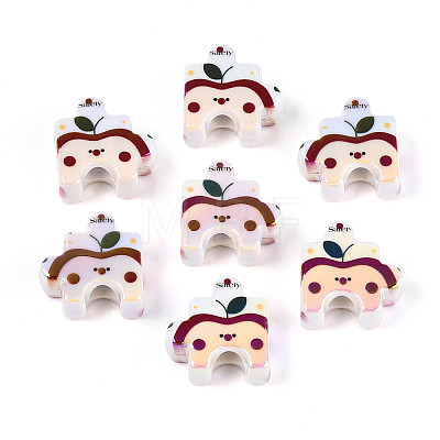 UV Plating Opaque Printed Acrylic European Beads OACR-N153-06B-1