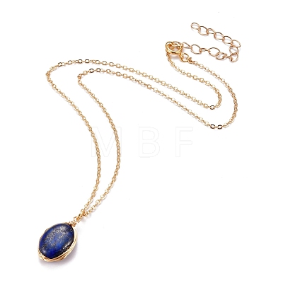 Natural Lapis Lazuli Wire Wrapped Pendant Necklaces NJEW-JN03080-03-1