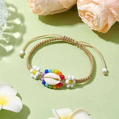 Cowrie Shell & Glass Seed Braided Bead Bracelets BJEW-JB11081-02-1