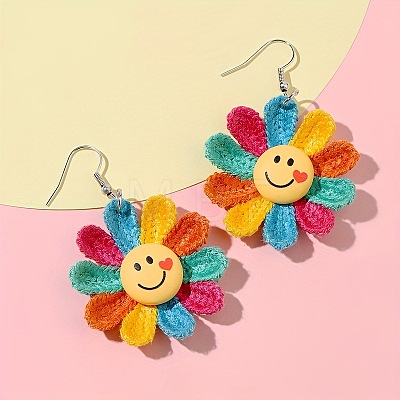 Smiling Face with Sunflower Alloy Resin Dangle Earrings FS-WG8F2AA-01-1