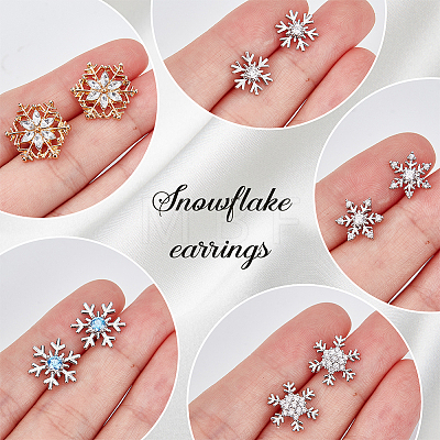 ANATTASOUL 5 Pairs 5 Style Exquisite Christmas Snowflake Cubic Zirconia Stud Earrings EJEW-AN0002-39-1