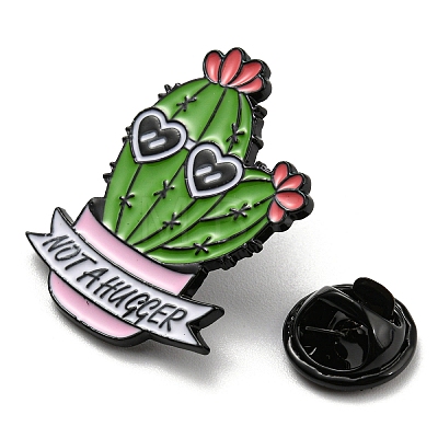 Cactus with Word Not A Hugger Enamel Pins JEWB-Q031-04EB-04-1