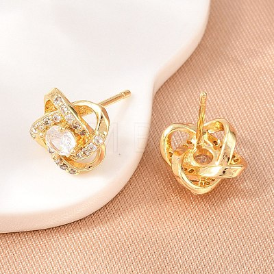 Brass Micro Pave Cubic Zirconia Stud Earrings for Women KK-A305-10G-04-1