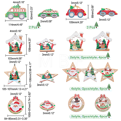 22Pcs 11 Style Christmas Theme Natural Wood Big Pendants WOOD-CA0001-51-1