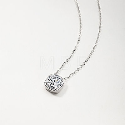 925 Sterling Silver Crystal 2CT Moissanite Square Pendant Necklaces for Women Casual Jewelry RU6226-1