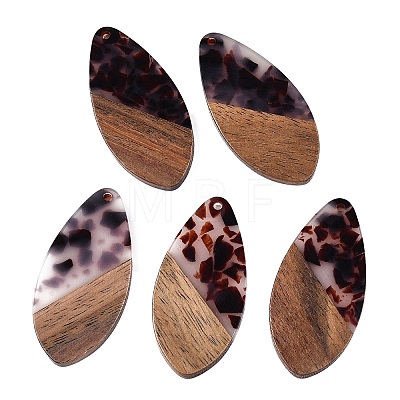 Transparent Resin and Walnut Wood Pendants RESI-T057-05B-1