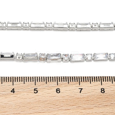 Brass Pave Clear Cubic Zirconia Rectangle & Flat Round Link Bracelets BJEW-YWC0002-02A-1