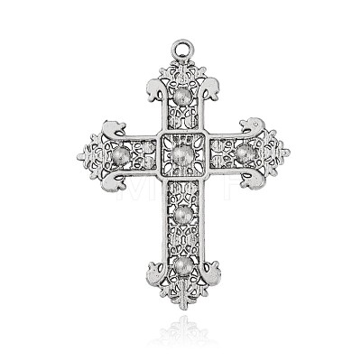 Antique Silver Plated Alloy Rhinestone Cross Big Pendants RB-J205-17AS-1