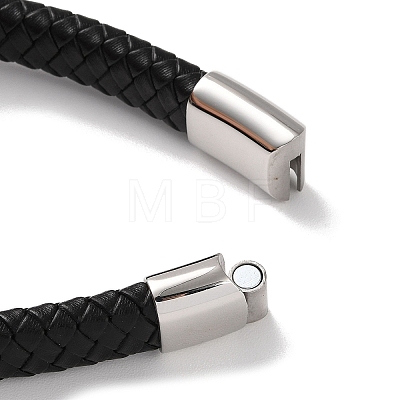 Men's Braided Black PU Leather Cord Bracelets BJEW-K243-35AS-1
