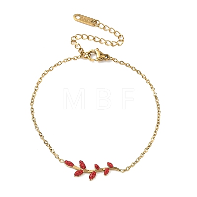 304 Stainless Steel Rhinestone Leaf Link Bracelets SA-CBA5F76-03G-01-1
