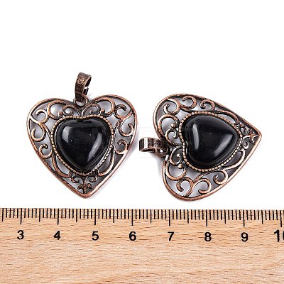 Natural Obsidian Peach Love Heart Pendants G-G158-01-13-1