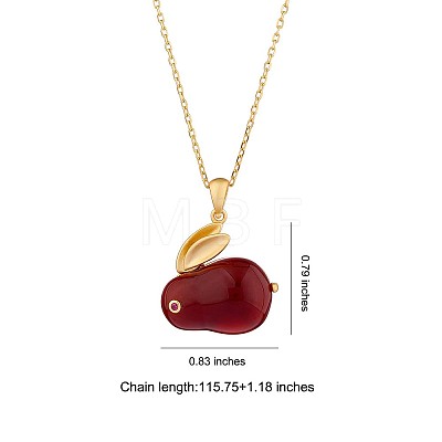 Red Dyed Natural White Jade & Cubic Zirconia Bunny Pendant Necklace JN1072A-1