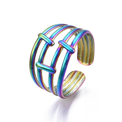 304 Stainless Steel Hollow Wide Cuff Ring RJEW-N038-103-1