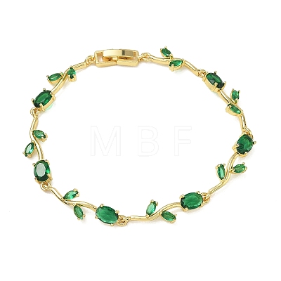 Brass Glass Flower Link Chain Bracelets KK-CBA7DFA-01G-07-1