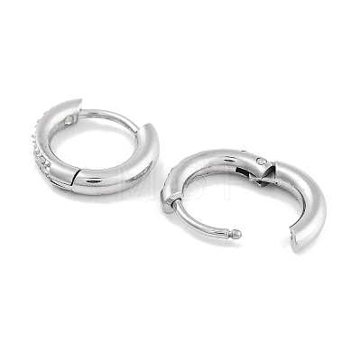 304 Stainless Steel Micro Pave Clear Cubic Zirconia Huggie Hoop Earrings EJEW-C096-01C-P-1