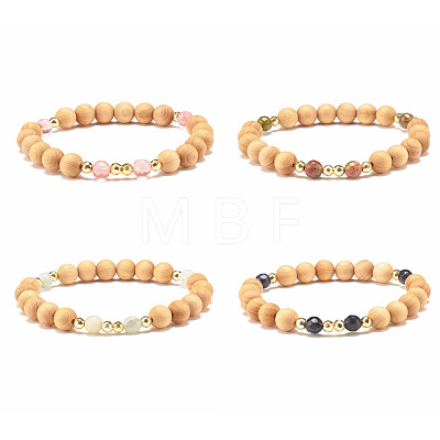 Natural Wood & Gemstone Beaded Stretch Bracelet BJEW-JB07820-1