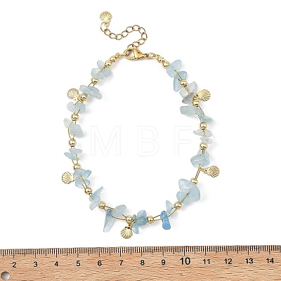 2Pcs 2 Styles Ocean Synthetic White Howlite & Natural Aquamarine Chip Beads 304 Stainless Steel Chain Anklets for Women AJEW-AN00796-1