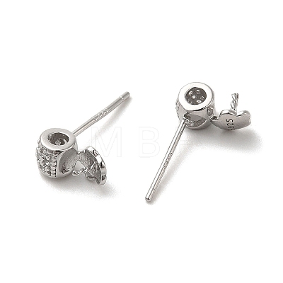 Rhodium Plated Barrel 925 Sterling Silver Micro Pave Cubic Zirconia Stud Earring Findings STER-P056-11P-1