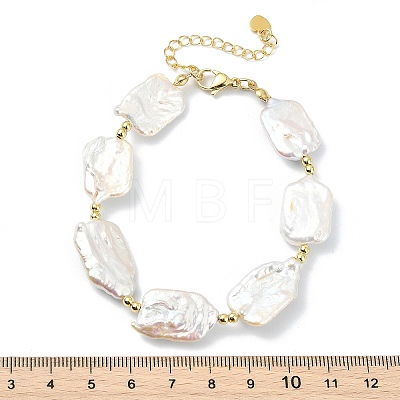 Rectangle Natural Keshi Pearl & Brass Beaded Bracelets for Women BJEW-JB13622-1