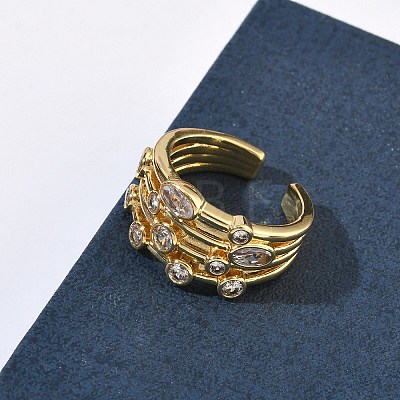 Brass Micro Pave Cubic Zirconia Cuff Open Rings RJEW-C158-02G-1