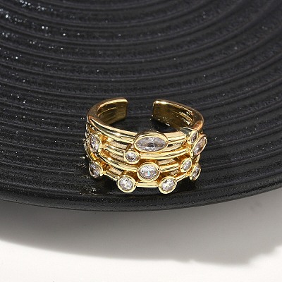 Brass Micro Pave Cubic Zirconia Cuff Open Rings RJEW-C158-02G-1