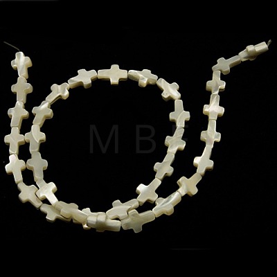 Natural White Mother of Pearl Shell Cross Beads Strands X-SSHEL-F0812C-1