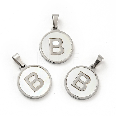 304 Stainless Steel with White Shell Pendants STAS-G268-01B-P-1