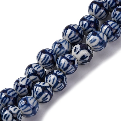 Handmade Blue and White Porcelain Beads Strands PORC-I027-02A-1