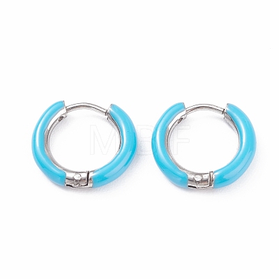 Two Tone 304 Stainless Steel Chunky Huggie Hoop Earrings with Enamel for Women EJEW-C043-11-07P-1