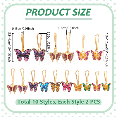 20Pcs 10 Styles Butterfly Alloy Enamel with Glitter Powder Pendant Decorations HJEW-UN00135-1