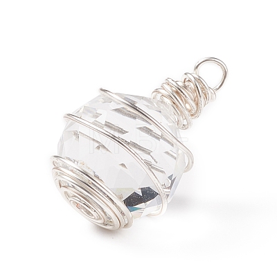Wire Wrapped Transparent Glass Pendants PALLOY-JF01829-1