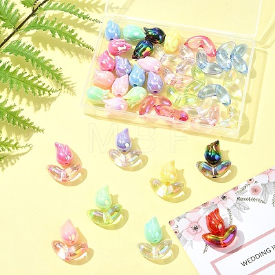 48Pcs 2 Styles UV Plated Acrylic Beads SACR-FS0001-37-1