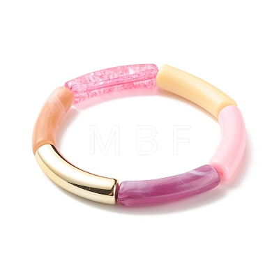 Acrylic Curved Tube Beaded Stretch Bracelet BJEW-JB07952-1