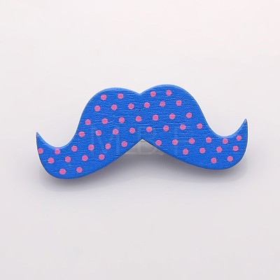 Lovely Iron Back Bar Pin Polka Dot Printed Wood Mustache Brooches X-JEWB-M003-02-1