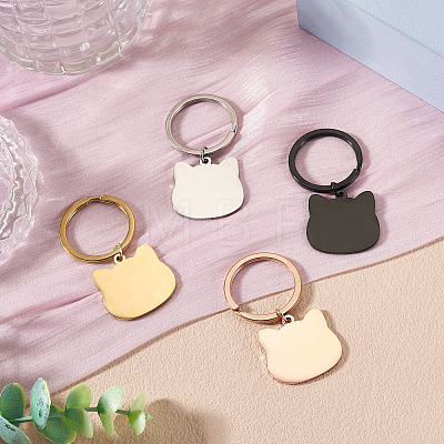 4Pcs 4 Styles Stainless Steel Keychains KEYC-TA0004-81E-1