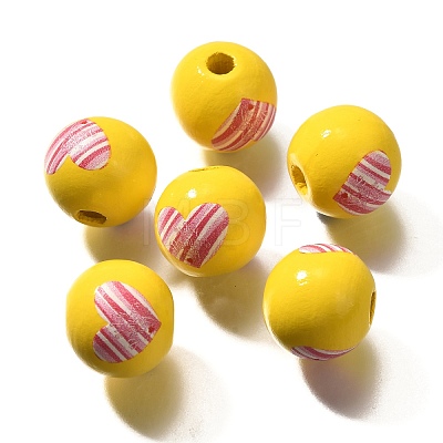 Valentine's Day Element Printed Wood Beads WOOD-R002-01-03-1