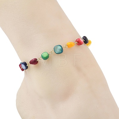 Dyed Natural Shell Nuggets Beaded Chain Anklets AJEW-AN00846-1