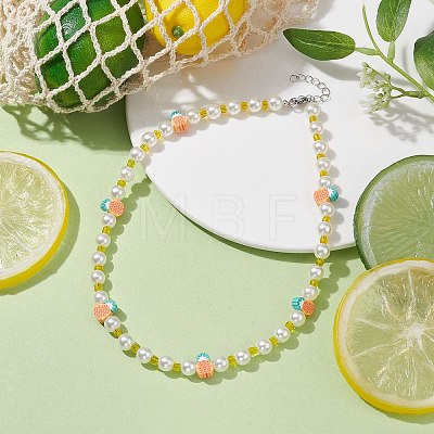 Fruit Polymer Clay & Glass Seed & Acrylic Pearl Beaded Necklace NJEW-JN04582-03-1