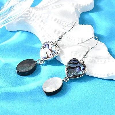 Brass Abalone Shell Black shell Dangle Earrings EJEW-D313-01P-1