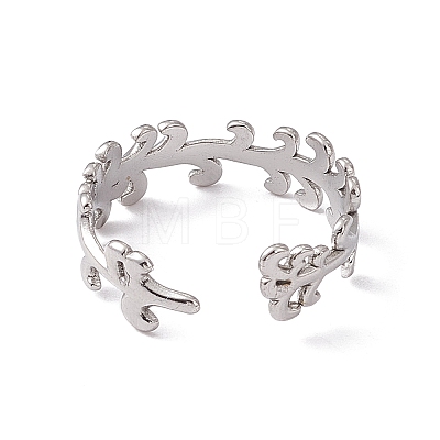 Non-Tarnish 304 Stainless Steel Leafy Branch Wrap Open Cuff Ring for Women RJEW-C045-20P-1