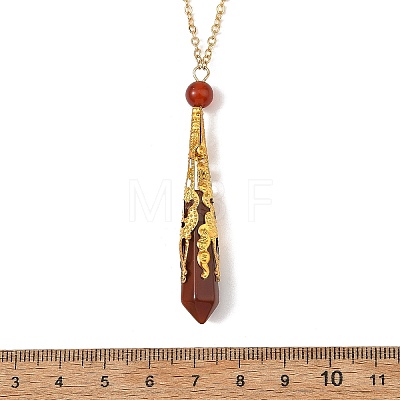 304 Stainless Steel Filigree Natural Mixed Stone Faceted Pointed Bullet Pendant Brass Cable Chain Necklaces NJEW-JN06568-1