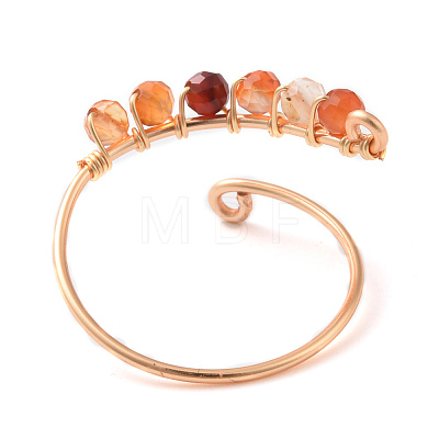 Natural Gemstone Round Beaded Open Cuff Ring RJEW-JR00528-1