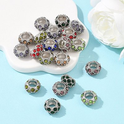 Platinum Plated Alloy Grade A Rhinestone European Beads CPDL-J022-11x6mm-P-1